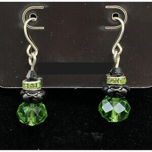 Handmade Witch Style Green & Black Crystal & Glass Bead Earrings by Neanie-Bot
